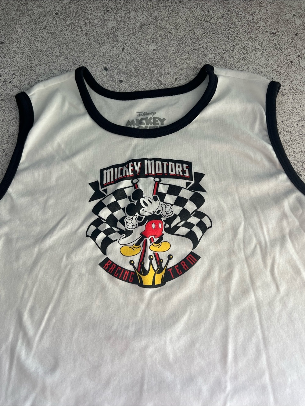 Disney White Tank Top with Black Trim and Mickey Motors Graphic - Picture 3 of 4